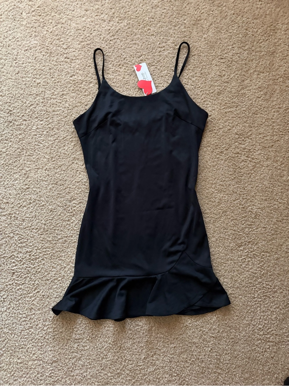 Black Mini Slip Dress with Ruffle Hem